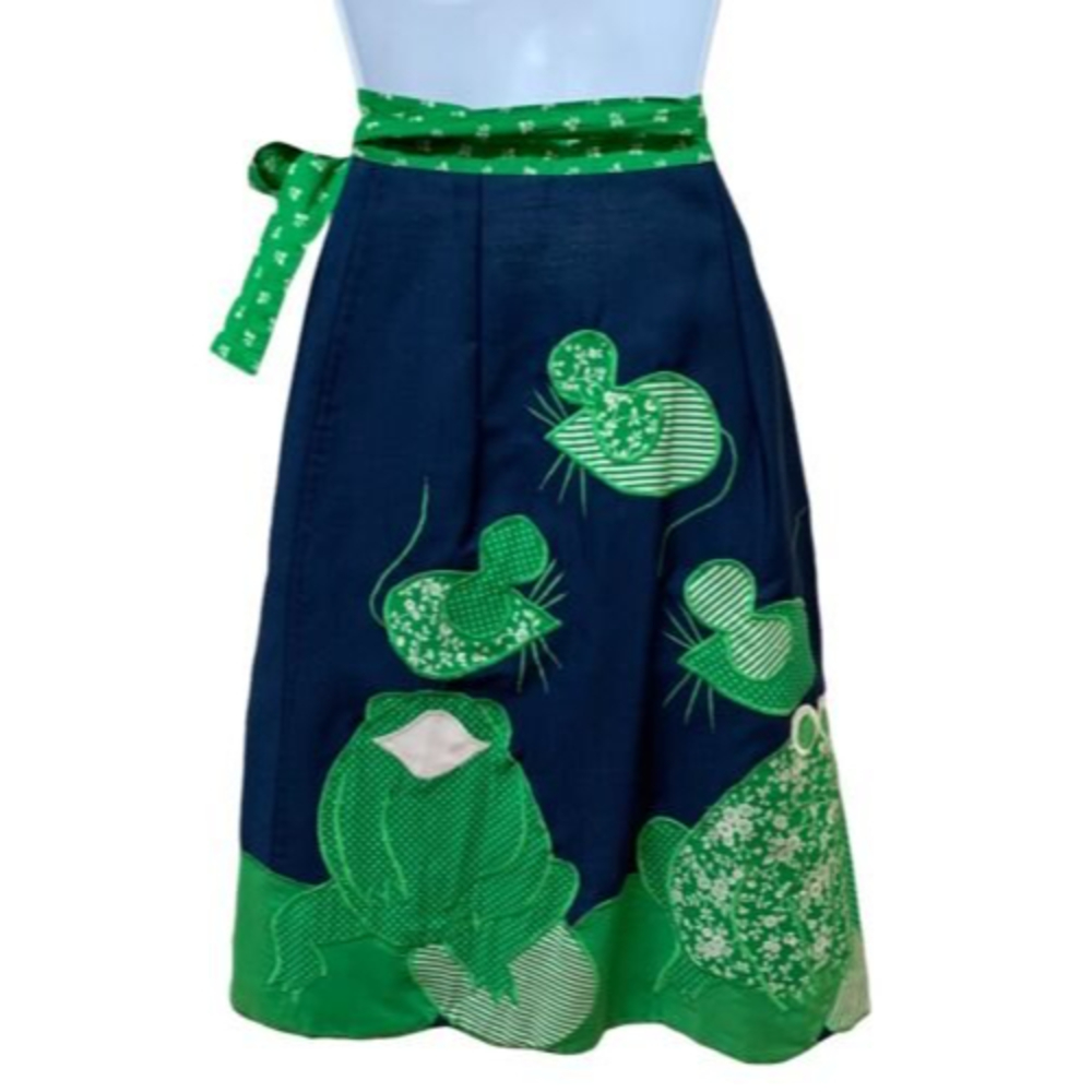 VTG Rare ALFREDO'S WIFE Boho Patchwork Applique Frog Mouse Wrap Skirt Kitschy - Picture 2 of 8